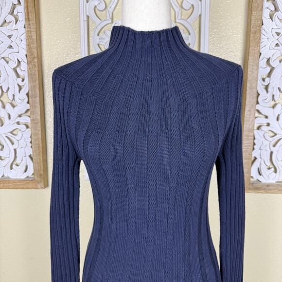 NWT Banana Republic | Navy Mock Neck Thick Knit Sweater Midi Dress Long Sleeve S - Picture 6 of 11